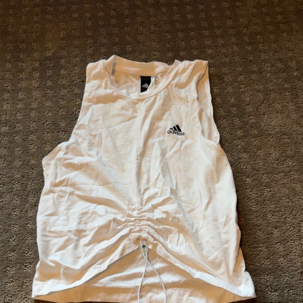 Adidas White Sleeveless Shirt with Drawstring